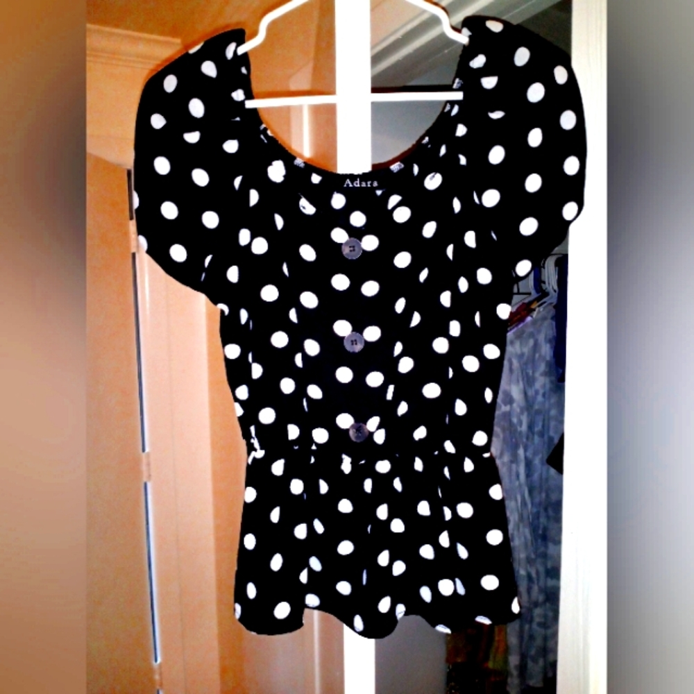 Poker dot off the shoulder polyester sheer black and white dots shirt check out